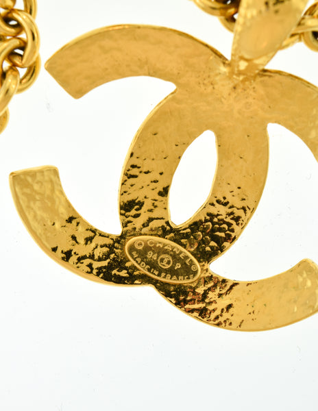 Chanel Vintage Gold Quilted CC Logo Pendant Necklace