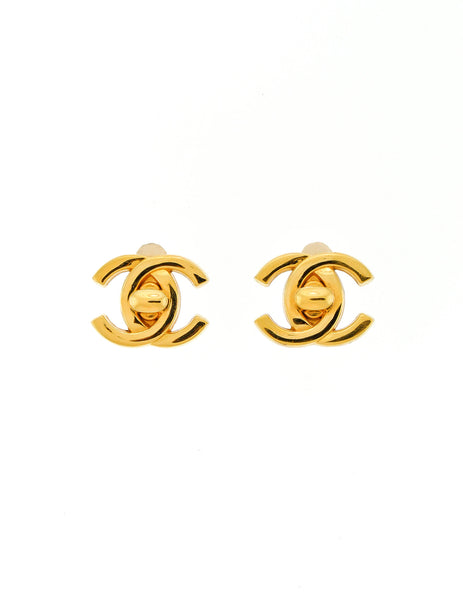 Chanel Vintage Mini Turn Lock CC Clasp Earrings