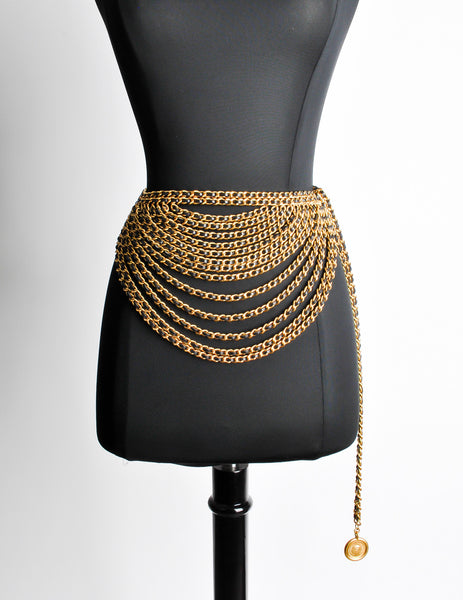 Chanel Vintage Runway Black/Gold Multi-Strand Chain Belt