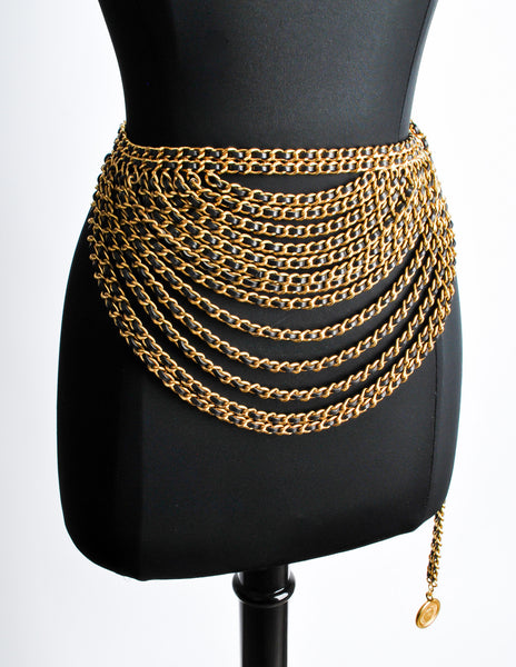 Chanel Vintage Runway Black/Gold Multi-Strand Chain Belt