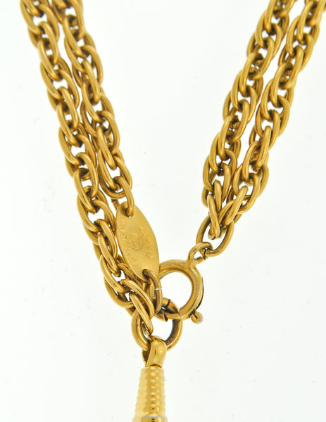 Chanel Vintage Gold Rhinestone Magnifying Glass Loupe Necklace