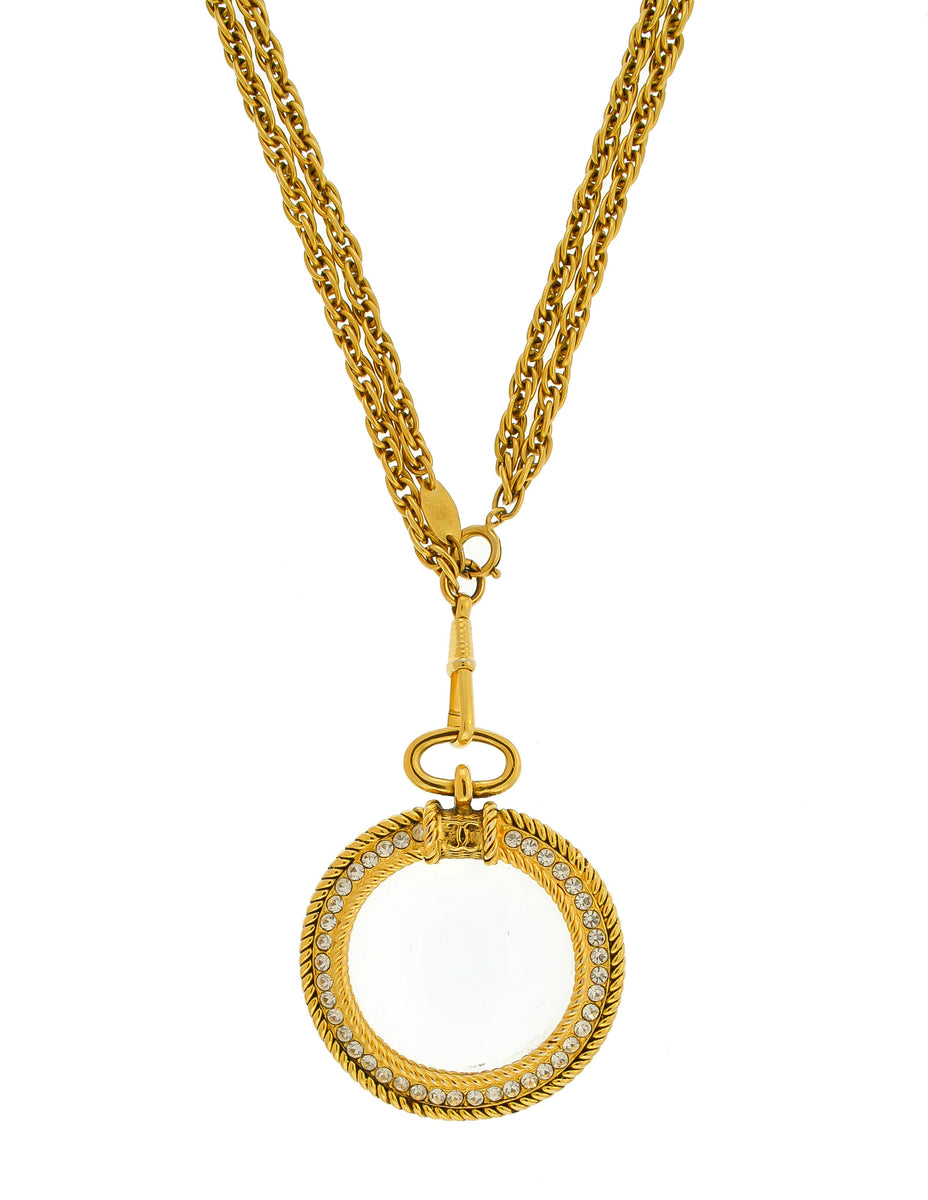 Chanel Chain Magnifying Glass Necklace Metal Gold Tone CC Ar9914B