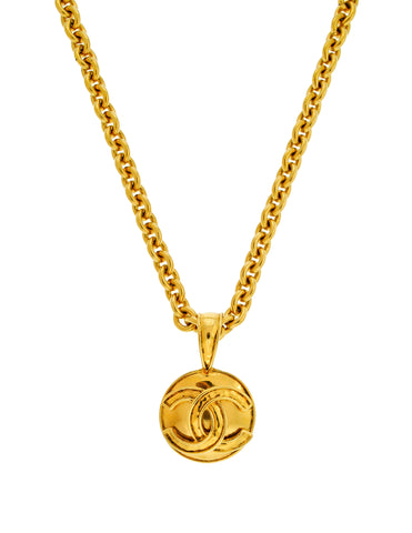 Chanel Vintage Gold CC Logo Pendant Necklace
