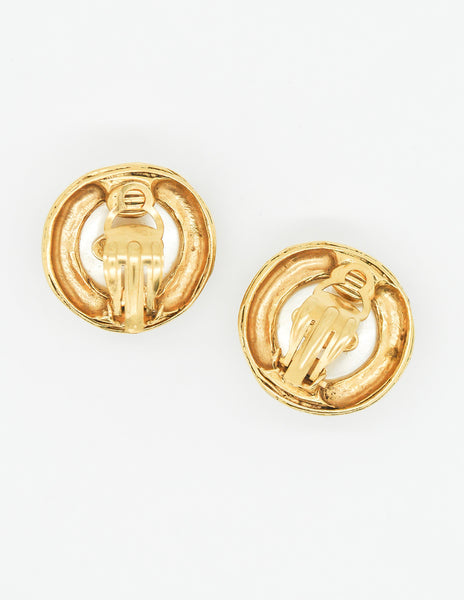 Chanel Vintage Gold Pearl CC Logo Birds Nest Earrings