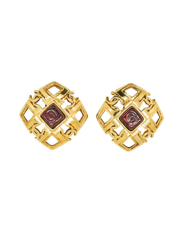 Chanel Vintage Gripoix Gold CC Logo Earrings