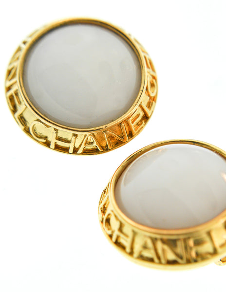 Chanel Vintage Gold & White Glass Namesake Earrings