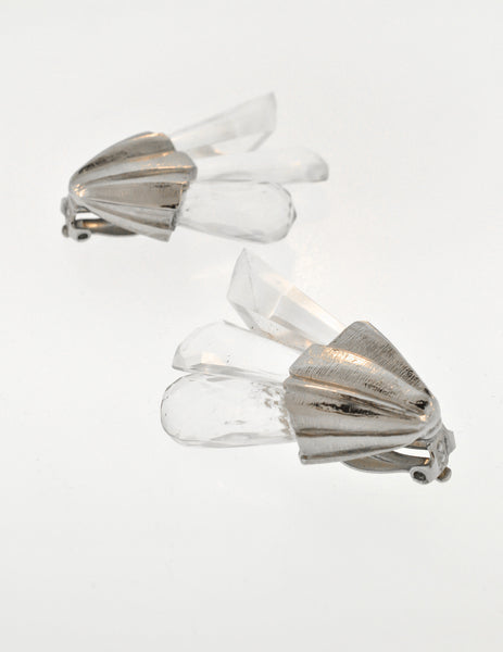 Christian Dior Vintage Silver Faceted Clear Crystal Spike Earrings