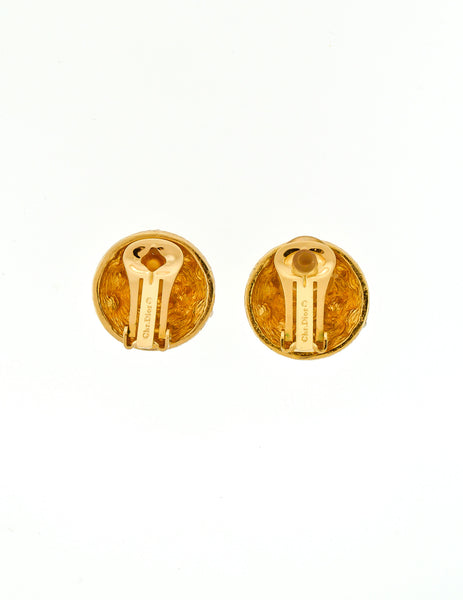 Christian Dior Vintage Gold Etched Rhinestone Earrings