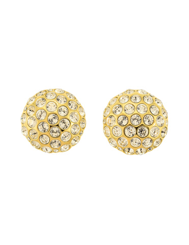 Christian Dior Vintage Round Rhinestone Gold Earrings