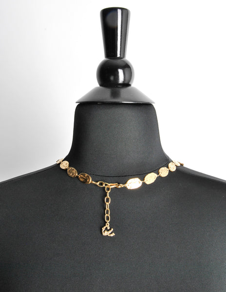 Christian Lacroix Vintage Extra Long Brushed Gold Tablet Necklace