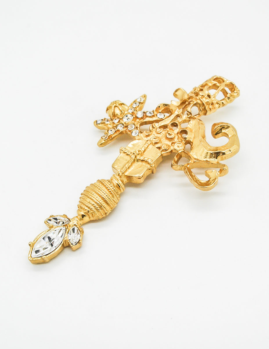Christian Lacroix Vintage Gold Rhinestone Cross Brooch Christian Lacroix Vintage Gold Rhinestone Cross Brooch