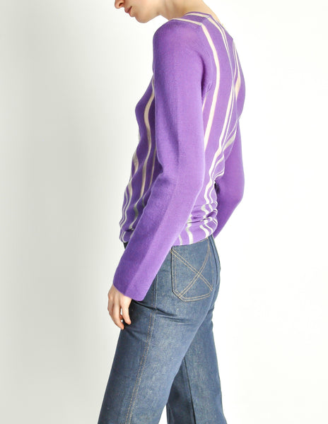 Comme des Garçons Vintage Purple & Sheer Mesh Striped Sweater