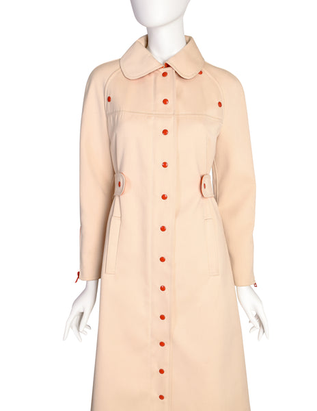 Courreges Vintage 1968 Numbered Space Age Mod Cream Red Orange Cotton Wool Coat
