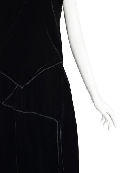 Donna Karan Vintage 1990s Surplice Paneled Black Velvet Maxi Dress