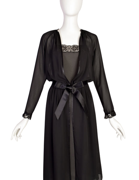 Frank Tignino Vintage Black Sheer Lace Georgette Dress and Duster Ensemble Set
