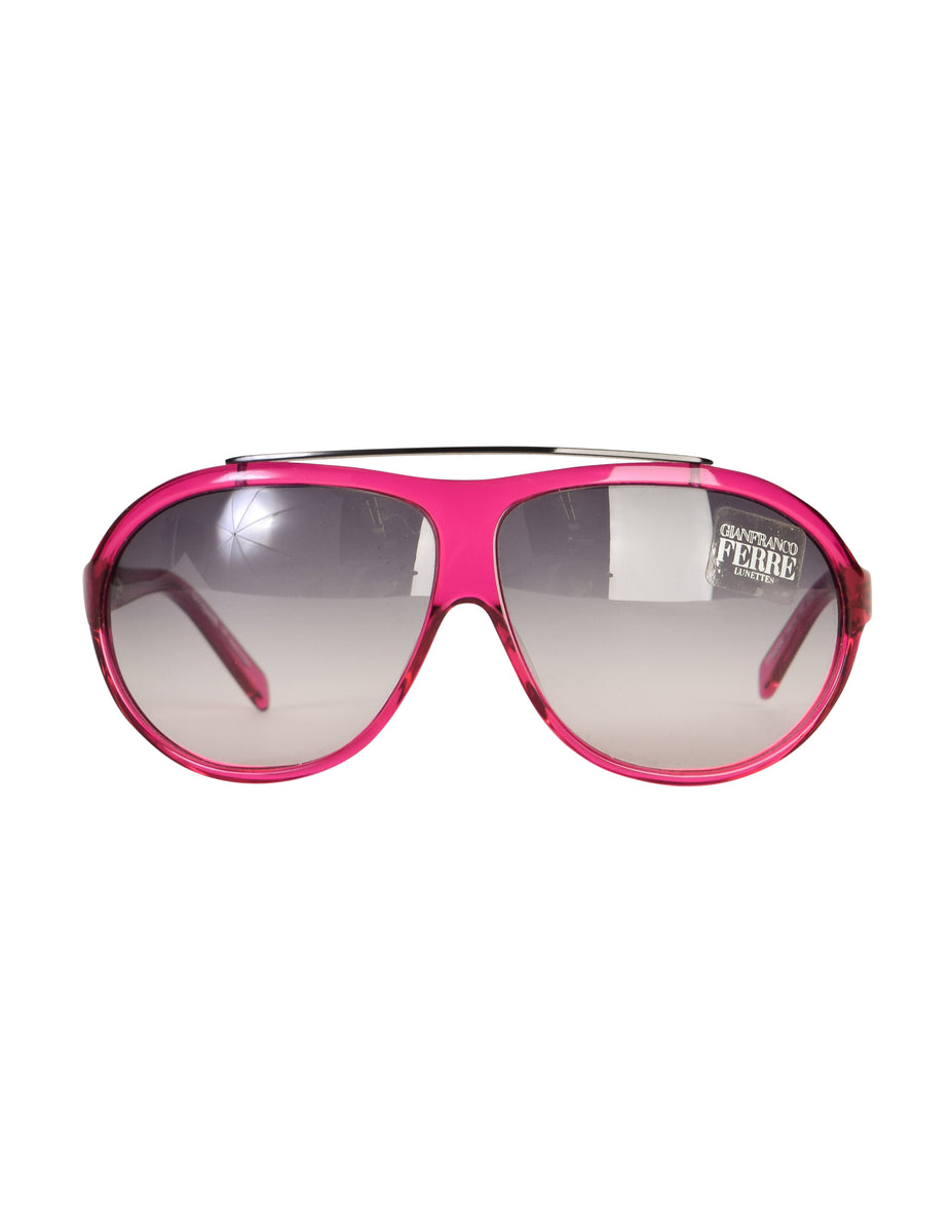 Gianfranco Ferre Vintage Clear Vivid Fuchsia Gunmetal Chunky