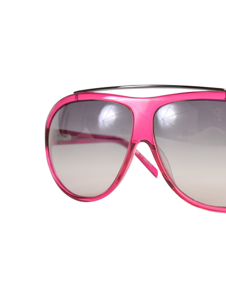 Gianfranco Ferre Vintage Clear Vivid Fuchsia Gunmetal Chunky Aviator Sunglasses