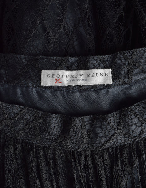 Geoffrey Beene Vintage 1990s Black Spiderweb Fishnet Lace Incredibly Full Circle Skirt