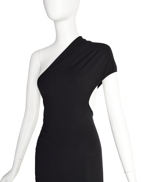 Gianfranco Ferre Vintage Black One Shoulder Ultra Sexy Cut Out Stretch Bodycon Dress