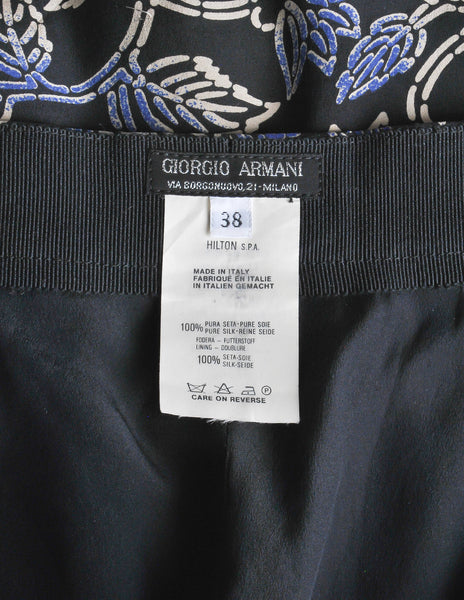 Armani Vintage Black Silk Floral High Waist Pants