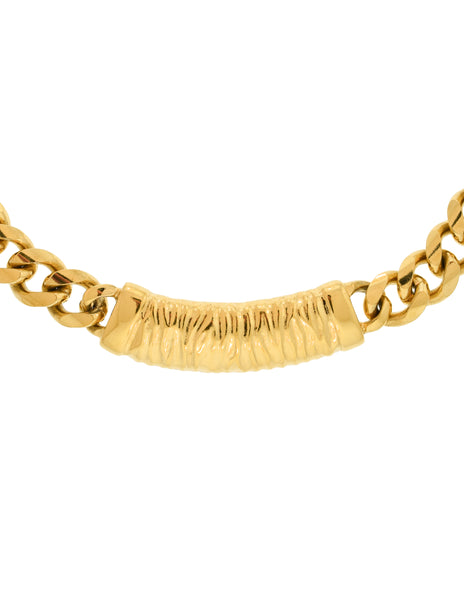 Givenchy Vintage Gold Textured Bar Curb Chain Necklace
