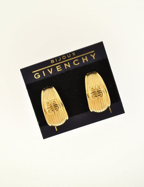 Givenchy Vintage Gold Logo Half-Hoop Earrings