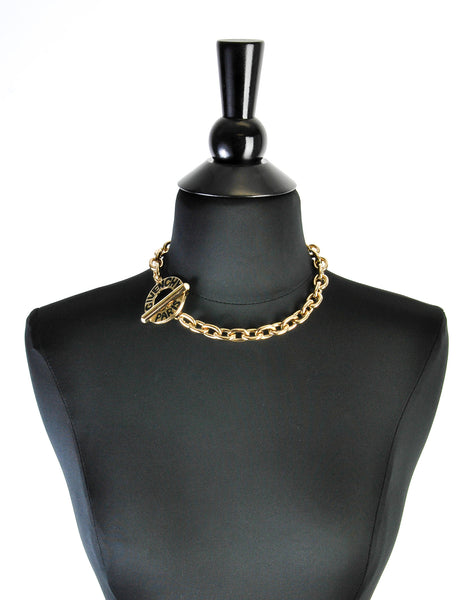 Givenchy Vintage Gold Chain Logo Toggle Choker Necklace