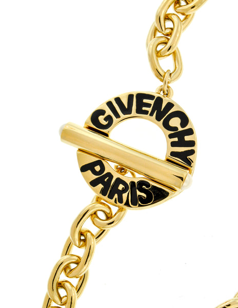Givenchy Vintage Gold Chain Logo Toggle Choker Necklace