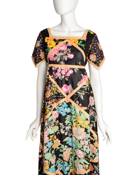 Glen of Michigan Vintage Polished Cotton Multicolor Patchwork Floral Maxi Dress