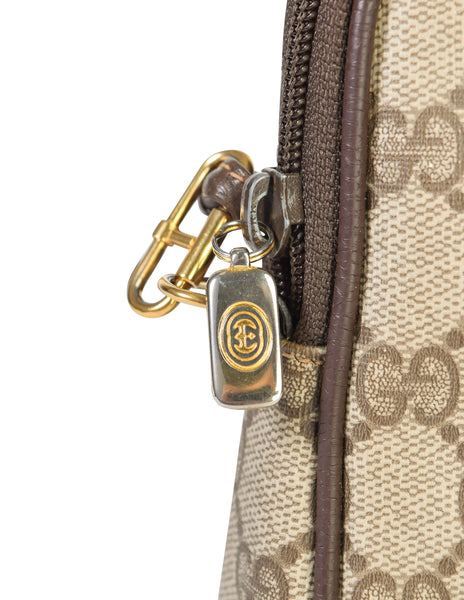 Gucci Vintage Brown GG Logo Monogram Coated Canvas Leather Crossbody Bag