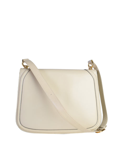Gucci Vintage Blondie Creamy Off White Leather Large Gold GG Logo Shoulder Bag