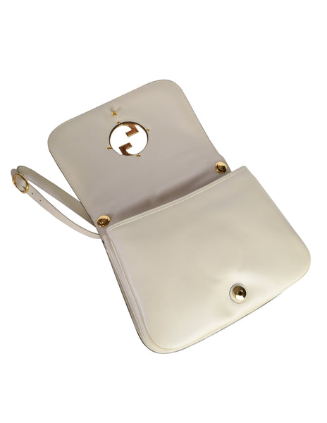 Gucci Vintage Blondie Creamy Off White Leather Large Gold GG Logo Shoulder Bag