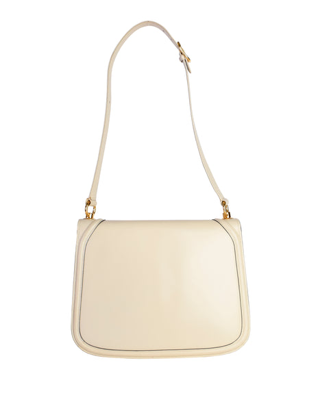 Gucci Vintage Blondie Creamy Off White Leather Large Gold GG Logo Shoulder Bag