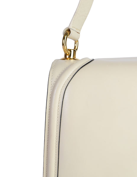Gucci Vintage Blondie Creamy Off White Leather Large Gold GG Logo Shoulder Bag