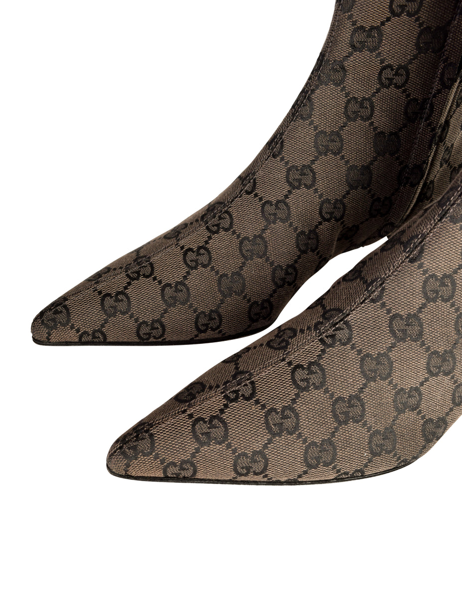 Gucci Vintage Monogram GG Logo Fabric Pointed Toe Boots Amarcord Vintage Fashion