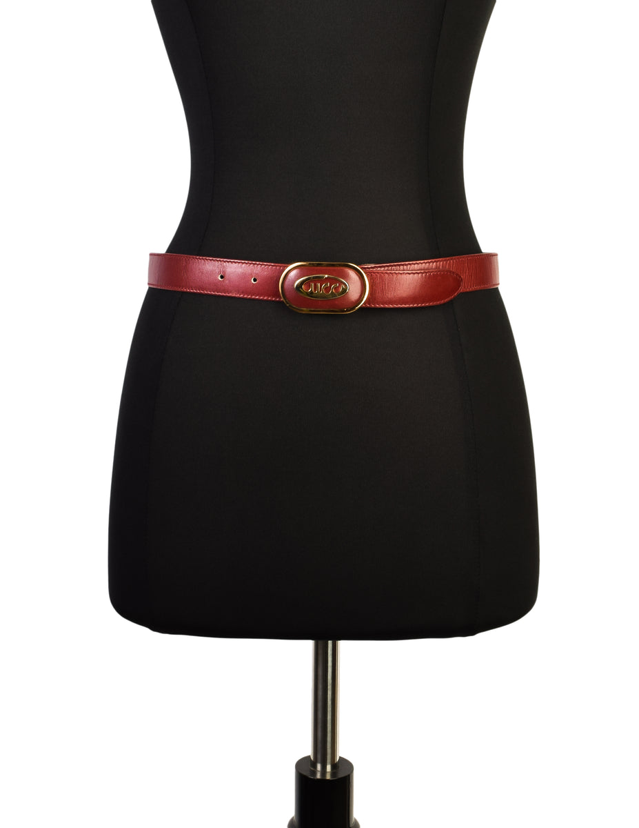 Gucci Vintage Gold and Burgundy Red Leather Belt – Amarcord  display picture 3