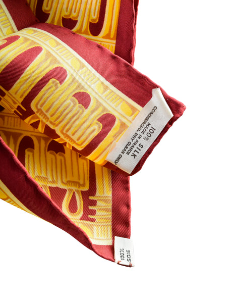Hermes Vintage 1976 Tutankhamun Vladimir Rybaltchenko Burgundy Egyptian Theme Silk Carre Scarf