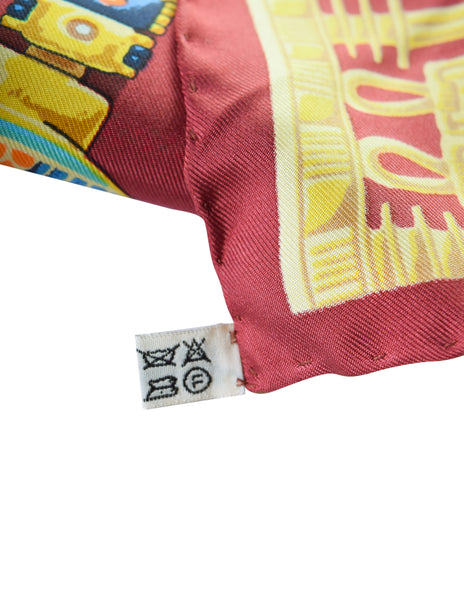 Hermes Vintage 1976 Tutankhamun Vladimir Rybaltchenko Burgundy Egyptian Theme Silk Carre Scarf