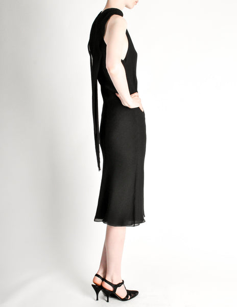 Hermès Vintage Black Silk Crepe Layered Bias Dress