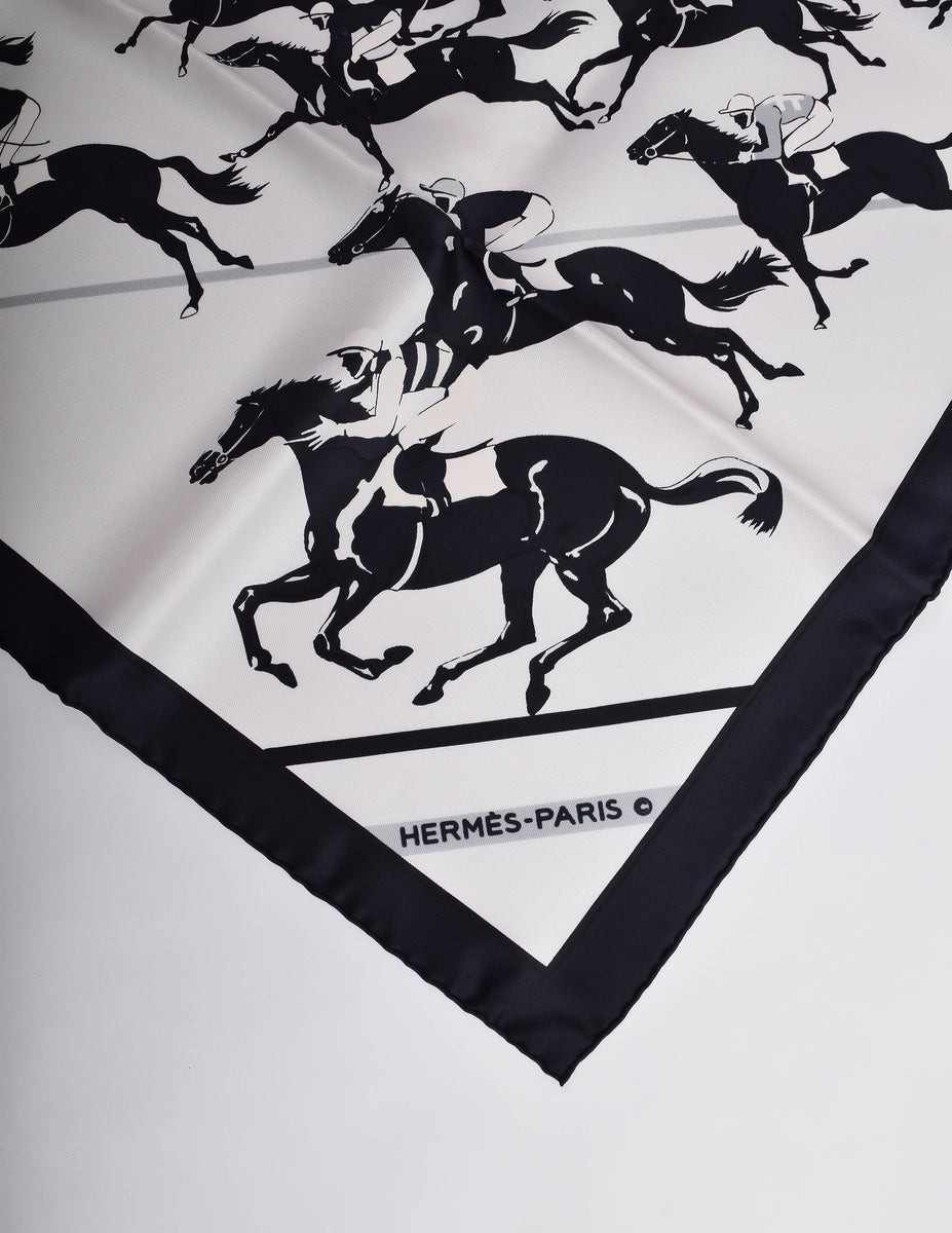 Hermes Vintage Les Courses Black and White Equestrian Horse Racing