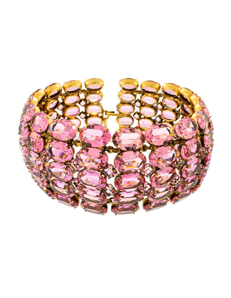 Iradj Moini Vintage Light Pink Swarovski Crystal Rhinestone Wide Statement Choker Necklace