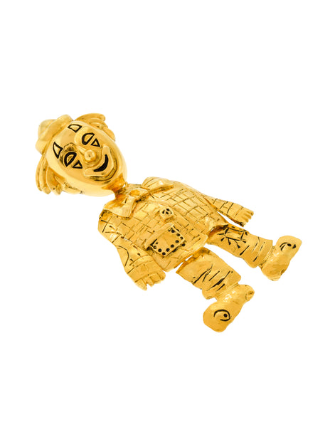 Isabel Canovas Vintage "Porto" Gold Black Enamel Articulated Clown Brooch Pin
