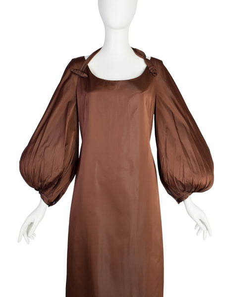 Jean Paul Gaultier Vintage SS 1998 Iridescent Brown Powder Blue Bishop Sleeve Dress
