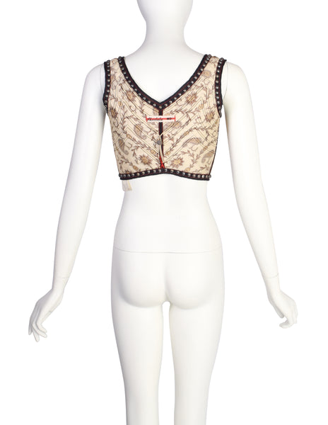 Jean Paul Gaultier Vintage SS 1994 'Les Tatouages' Iconic Brocade Studded Chain Cropped Bustier Top