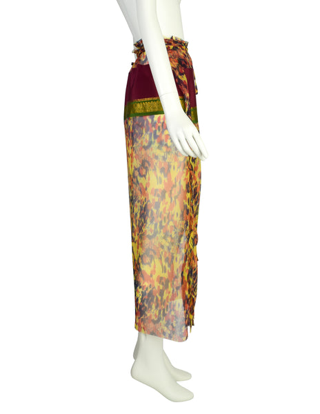Jean Paul Gaultier Vintage SS 1997 Multicolor 'Tortoise' Print Sheer Wrap Skirt