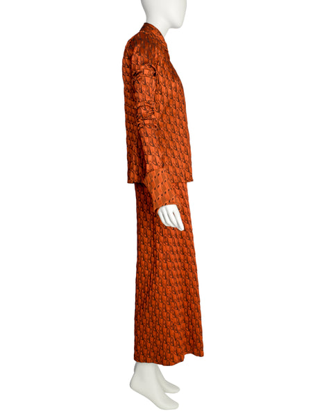 Jean Paul Gaultier Vintage AW 2002 Orange Black Abstract Pattern Strapless Tube Dress & Shirt Jacket Ensemble