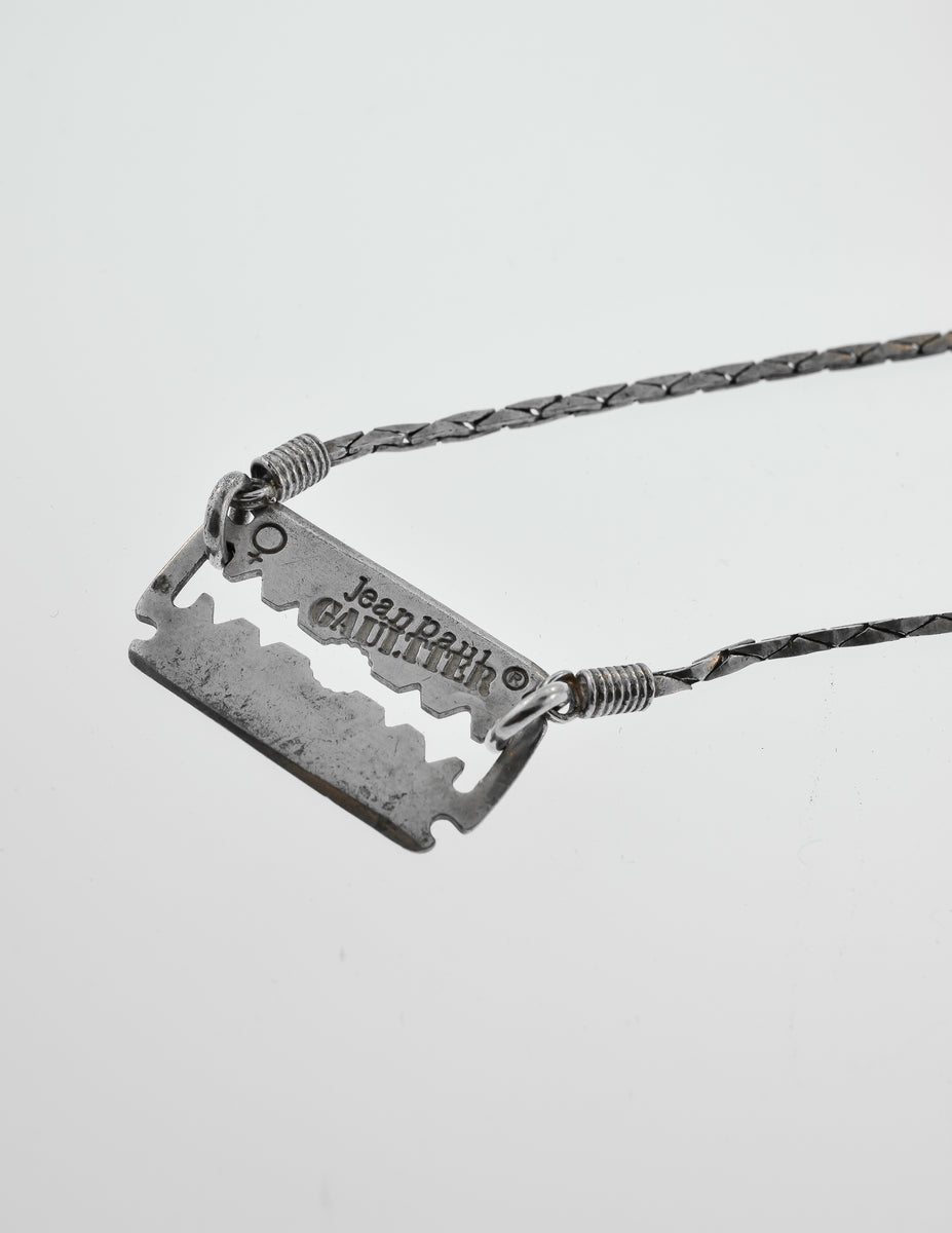 Jean Paul Gaultier Vintage Sterling Silver Razor Blade Necklace