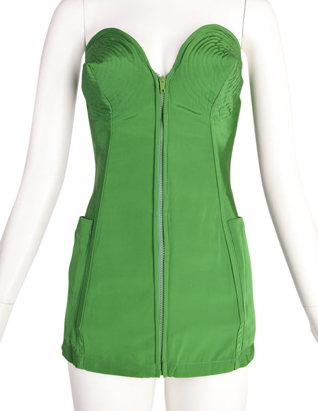 Jean Paul Gaultier Vintage SS 1985 ICONIC Ultra Rare Green Pointed Cone Lace Up Corset Top