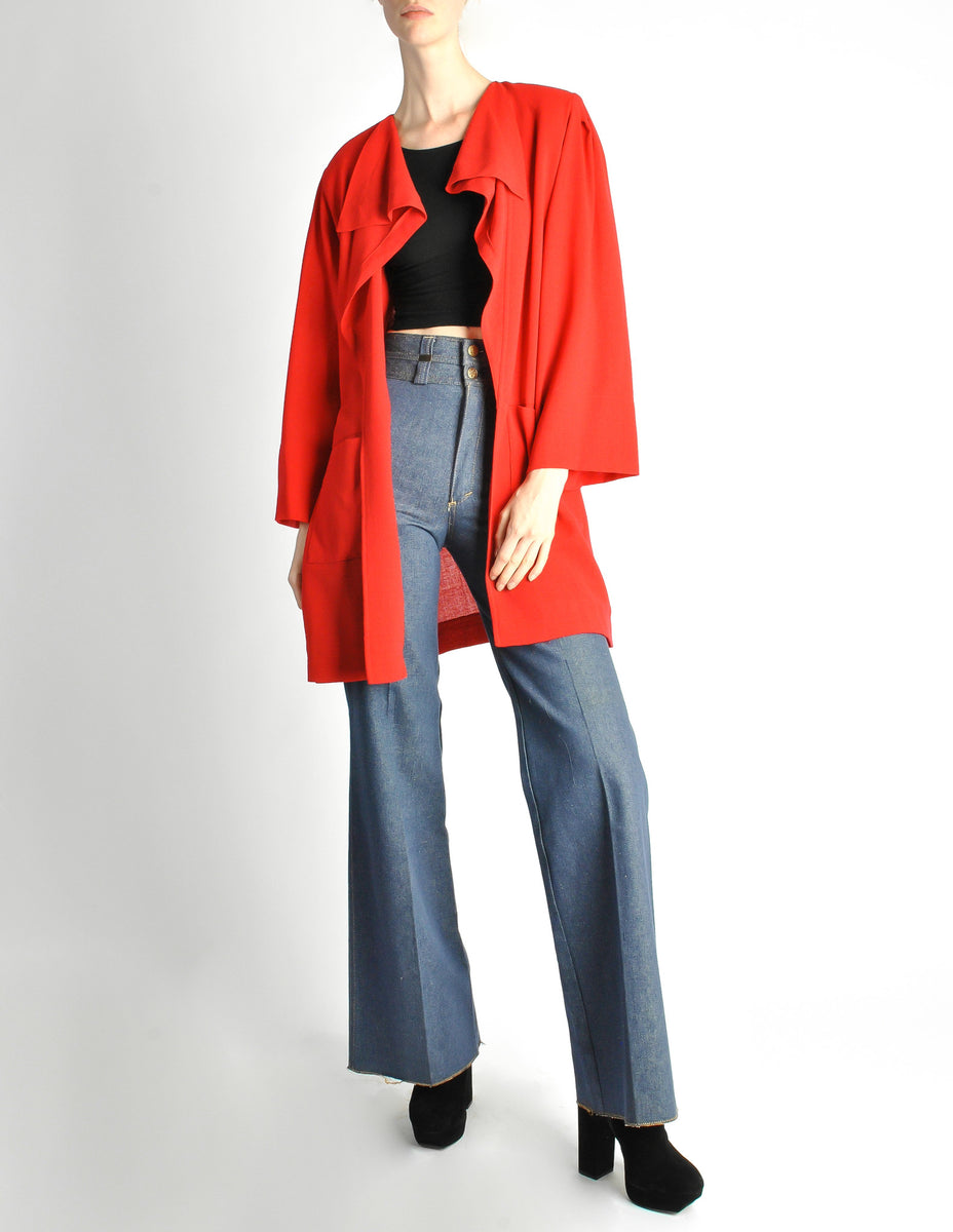 Jean Muir Vintage Red Wool Crepe Draping Cardigan Jacket