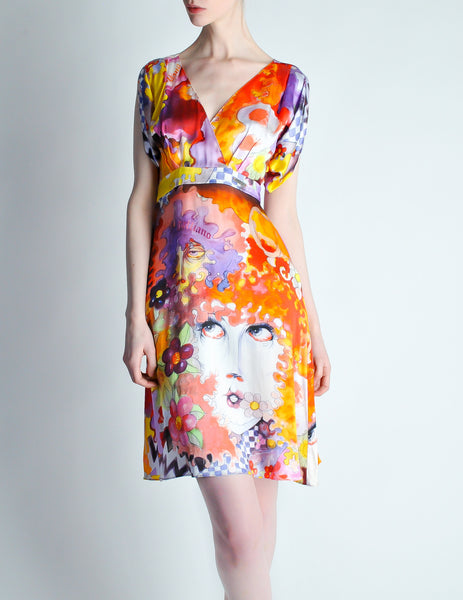 Galliano Vintage Colorful Silk Face Dress